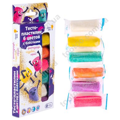 Фотография, изображение Набор для детской лепки “Тесто-пластилин 6 цветов с блёстками" Genio Kids
