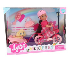 Фотография, изображение Игровой набор "Кукла Милана на велосипеде" (4606), розовое платье