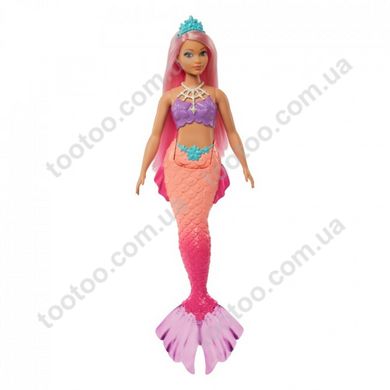 Фотография, изображение Русалка с разноцветными волосами серии Дримтопия Barbie (HGR08), персиково-розовый хвост