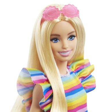 Фотография, изображение Кукла Barbie "Модница" с брекетами в полосатом платье (HJR96)