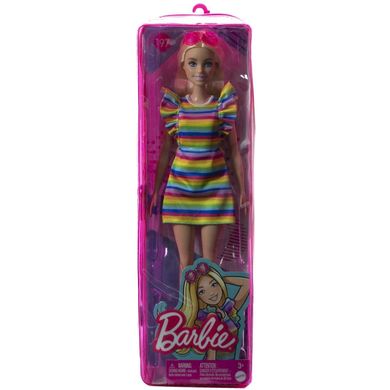 Світлина, зображення Лялька Barbie "Модниця" з брекетами у смугастій сукні (HJR96)