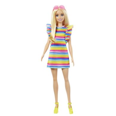 Світлина, зображення Лялька Barbie "Модниця" з брекетами у смугастій сукні (HJR96)