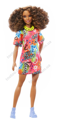Фотография, изображение Кукла Barbie "Модница" в ярком платье-футболке (HPF77)
