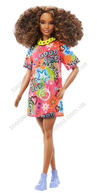 Фотография, изображение Кукла Barbie "Модница" в ярком платье-футболке (HPF77)