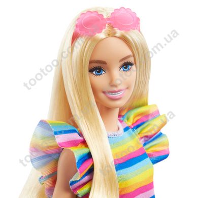 Фотография, изображение Кукла Barbie "Модница" с брекетами в полосатом платье (HPF73)