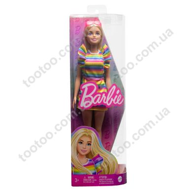 Світлина, зображення Лялька Barbie "Модниця" з брекетами у смугастій сукні (HPF73)