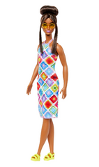 Фотография, изображение Кукла Barbie "Модница" в платье с узором в ромб (HJT07)