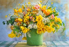 Фотография, изображение Пазл "Весенние цветы в зеленой вазе" Castorland, 1000 шт (C-104567)