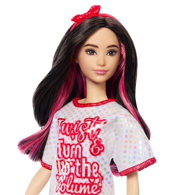 Фотография, изображение Кукла Barbie "Модница" в блестящем платье-футболке (HRH12)